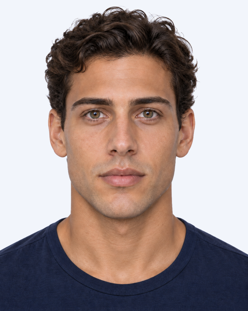 Frontal male portrait with higher brow arch angle