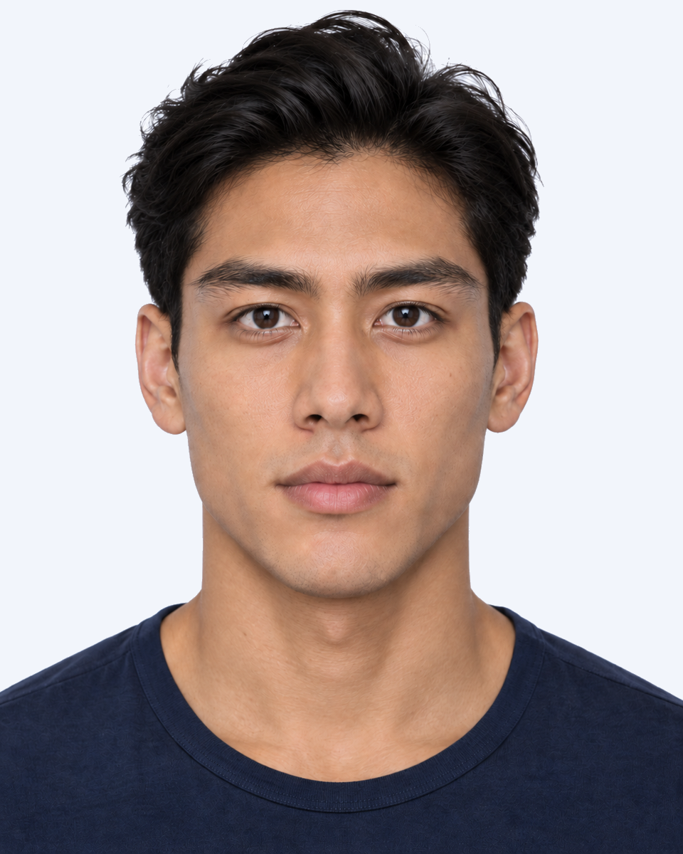 Frontal male portrait with higher brow length