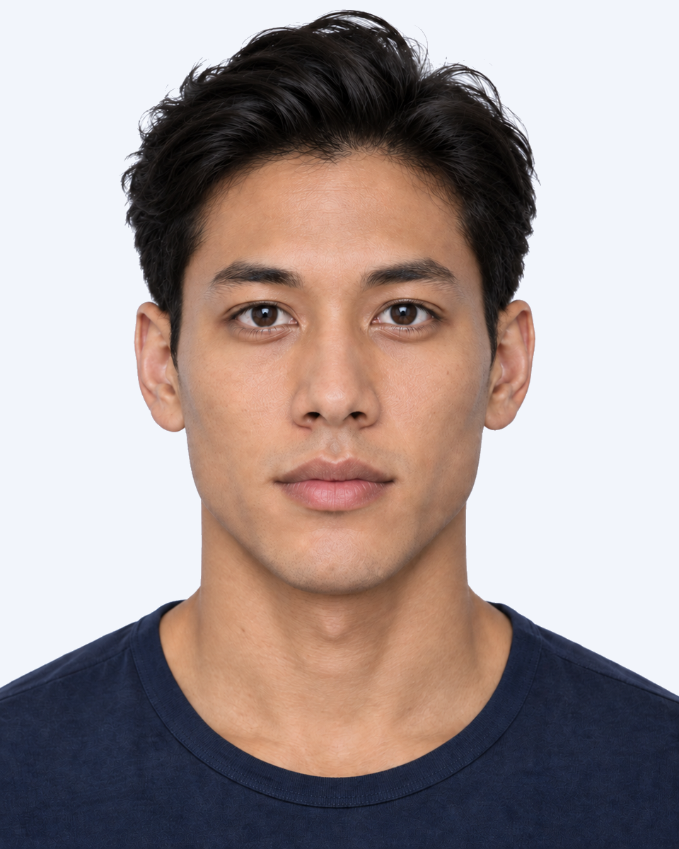 Frontal male portrait with lower brow length