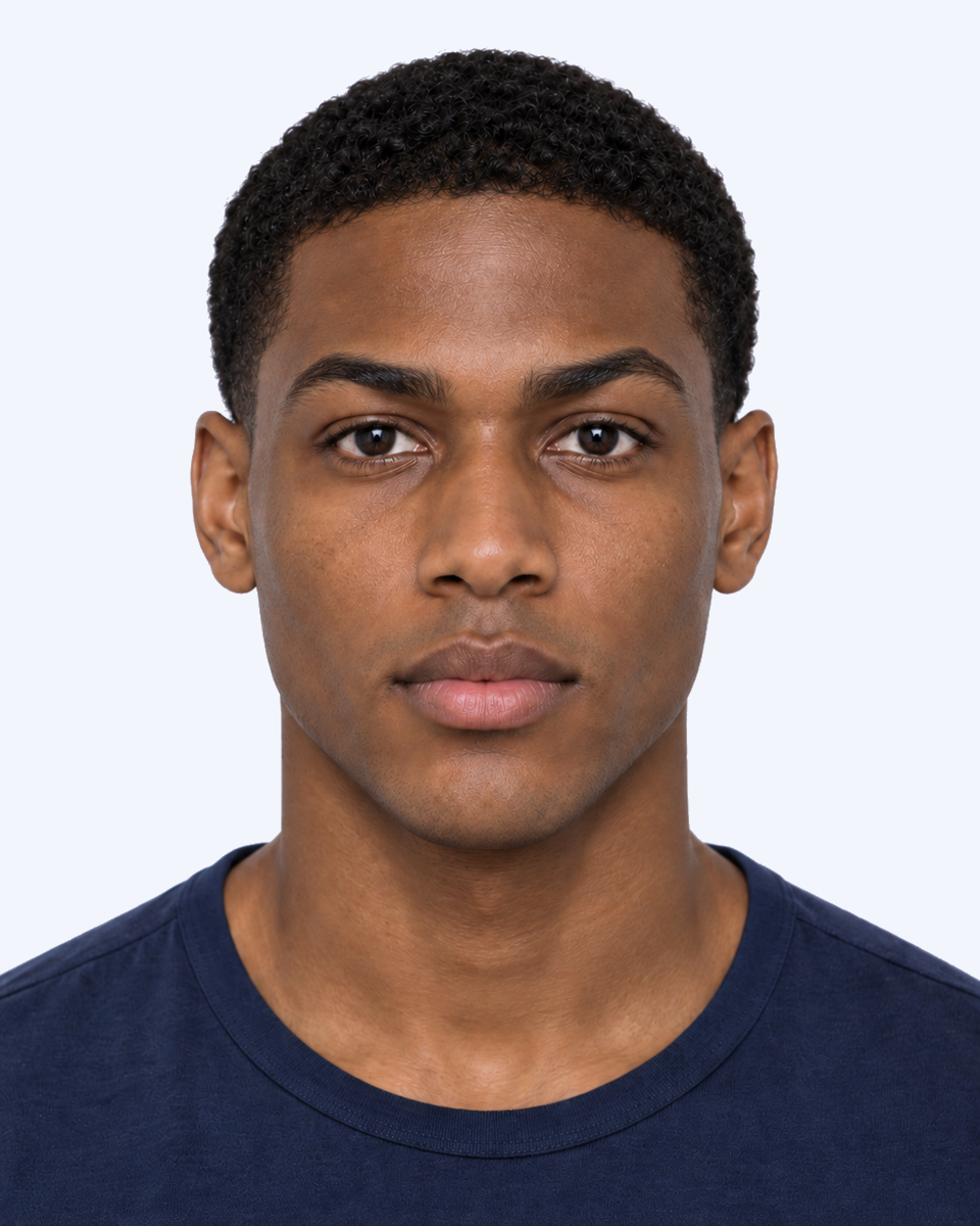 Frontal male portrait with higher brow peak position ratio