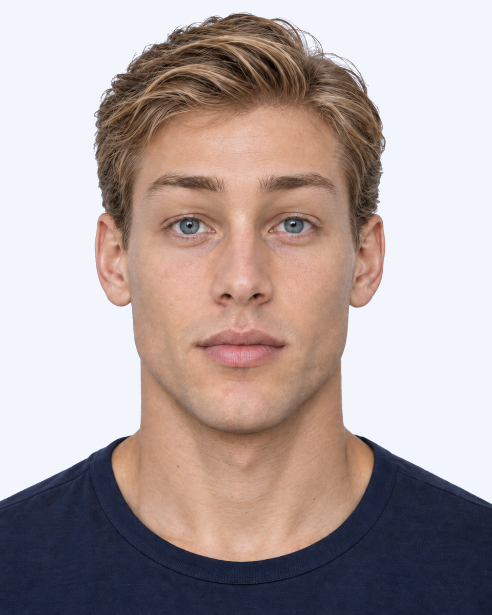 Male portrait with greater separation between brows and upper eyelids