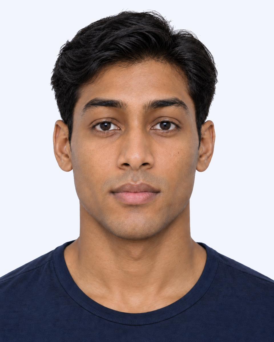 Frontal male portrait with higher pupil-to-brow peak distance