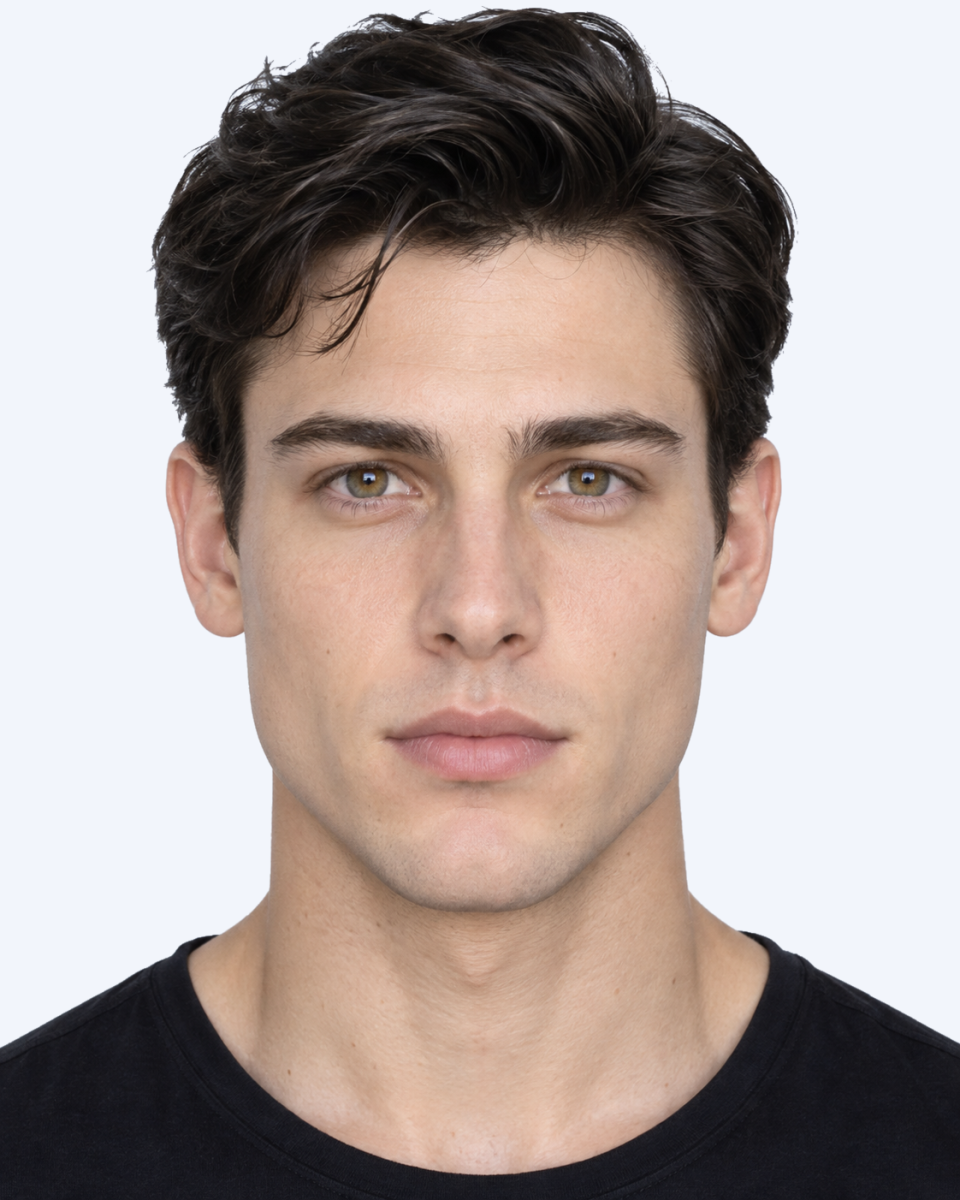 Matched synthetic front-facing portrait showing The upward slope gives the outer ends of the eyes a lifted appearance. canthal tilt, measured at 4.76 degrees.